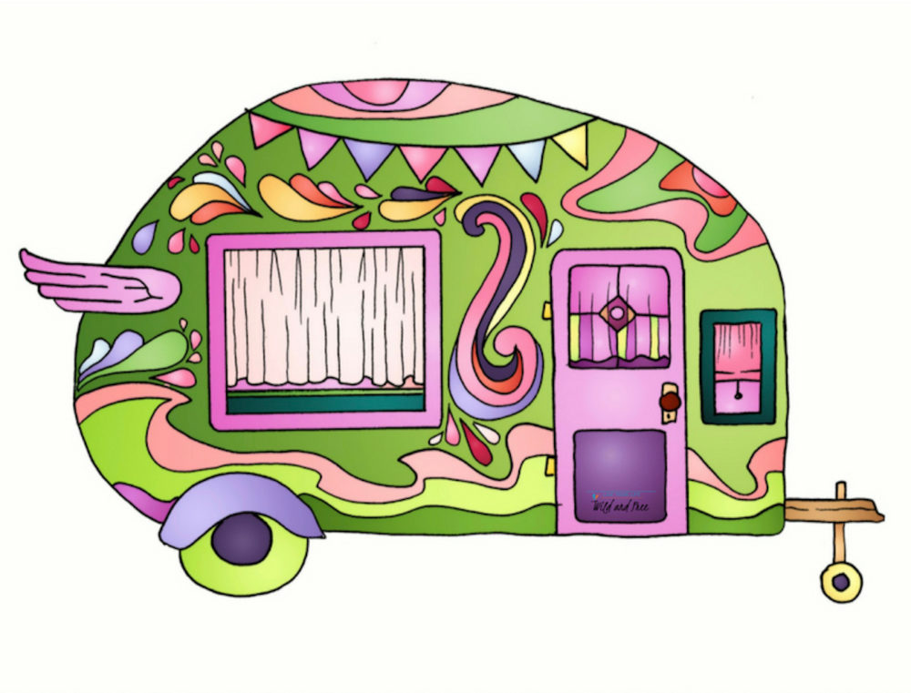 Green & Pink Vintage Camper Van Sticker #camping #stickers #campingstickers