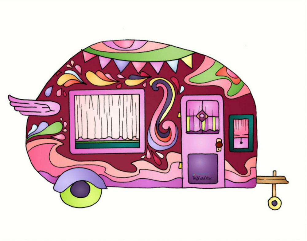 Pink Vintage Camper Van Sticker #camping #stickers #campingstickers